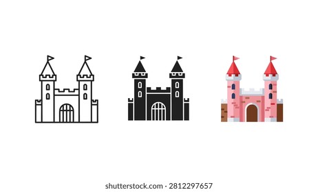 Medieval castle fortress vector icon set with fortress medieval building architecture illustration structure