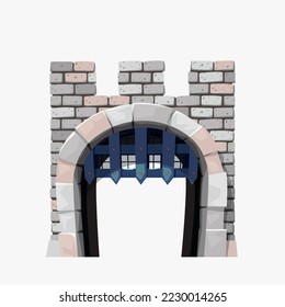 a medieval castle gates isolated front view