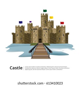 Medieval castle with High tower and Wall vector illustration