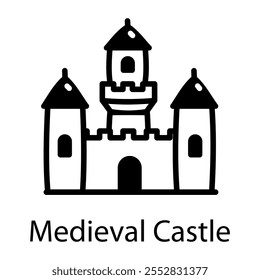 Icono de castillo medieval en estilo de dibujo 