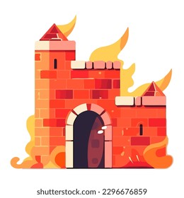 Medieval castle icon, isolated on yellow backdrop icon isolated