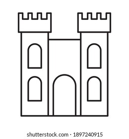 icono de castillo medieval sobre fondo blanco, estilo de línea, ilustración vectorial
