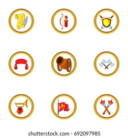 Medieval castle icon set. Cartoon set of 9 medieval castle vector icons for web isolated on white background