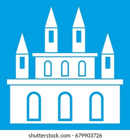 Medieval castle icon white isolated on blue background vector illustration