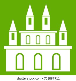 Medieval castle icon white isolated on green background. Vector illustration