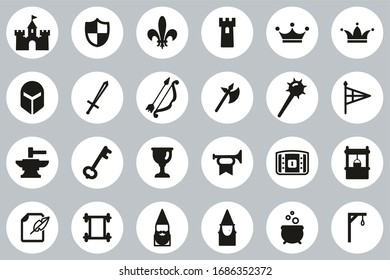 Medieval Castle Icons Black & White Flat Design Circle Set Big