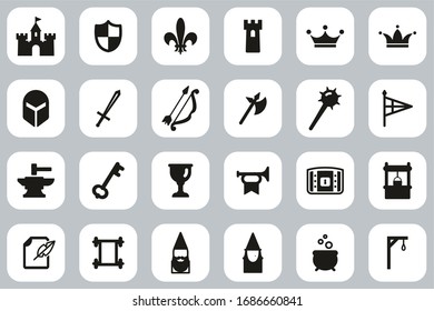 Medieval Castle Icons Black & White Flat Design Set Big