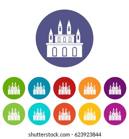 Medieval castle icons set in circle isolated flat vector illustration
