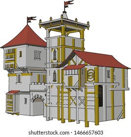 Castelo medieval, ilustração, vetor sobre fundo branco.