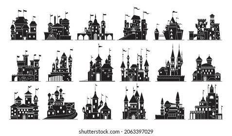 Medieval castle isolated black set icon. Vector illustration ancient palace on white background. Vector black set icon medieval castle.