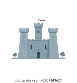 Medieval castle is isolated on a white background. Front view castle. Flat vector illustration of a fortress