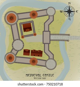 Medieval castle map. Vector illustration in flat style.