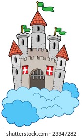 Medieval castle on clouds - vector illustration.