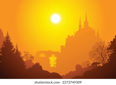 Castillo medieval al atardecer.