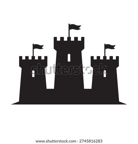 Medieval Castle Silhouette with Three Towers and Flags Logo Icon
