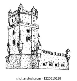 Medieval castle sketch. Vector illustration.