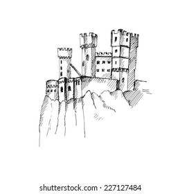 Medieval castle sketch. Vector illustration.