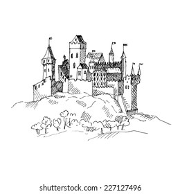 Medieval castle sketch. Vector illustration.