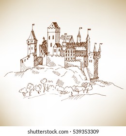 Medieval castle sketch. Vector illustration.