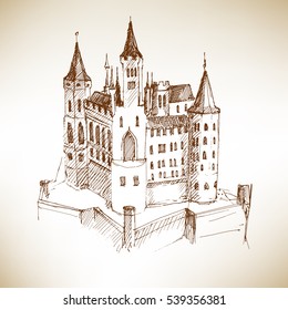 Medieval castle sketch. Vector illustration.