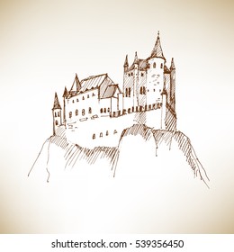 Medieval castle sketch. Vector illustration.