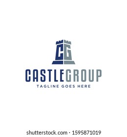 Medieval Castle Stronghold Fortress Rook with Initials Letter C G CG GC Logo design