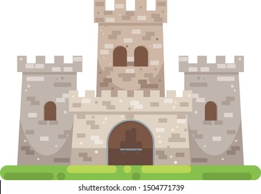 Medieval castle. Tower building, architecture ancient history. Flat vector illustration 