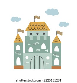 Medieval castle tower. king fortress castle and fortified palace with gate. Vector illustration isolated on white background
