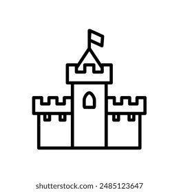 castillo medieval con torre, celosía y almenas - icono de Vector	