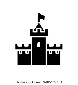 castillo medieval con torre, celosía y almenas - icono de Vector	