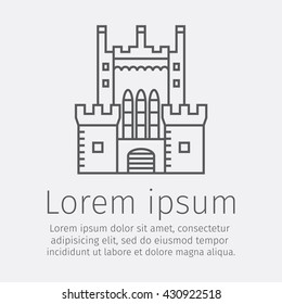 Medieval castle, tower, royal, fort, knight, kingdom, fortress. Thin line icon. Vector illustration.