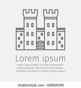 Medieval castle, tower, royal, fort, knight, kingdom, fortress. Thin line icon. Vector illustration.