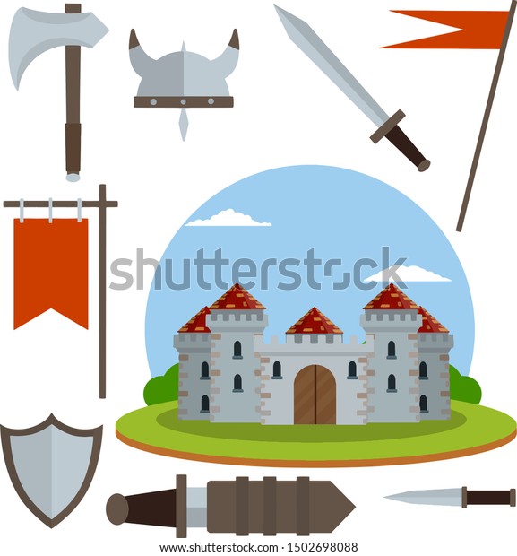 Medieval Castle Tower Wall Gate Red Stock Vector (Royalty Free ...