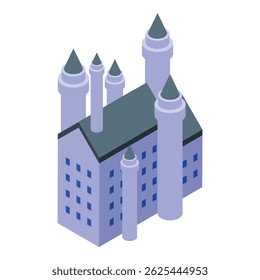 Medieval castle with towers and walls standing on white background