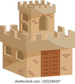 Medieval castle toy cartoon icon. Stone tower isolated on white background