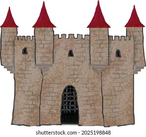 Medieval Castle with Turrets and Draw Gate