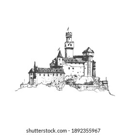 Medieval castle. Vector drawing, sketch