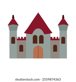 Medieval castle vector, flat design illustration, fort clip art, stone castle royal palace, magical fairy tale building architecture, fortress clipart isolated on white background