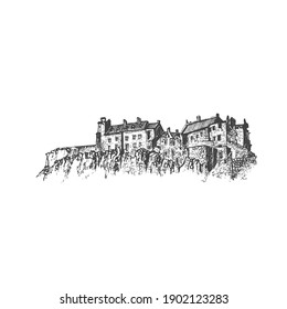 Medieval Castle. Vector Hand Draw Sketch.