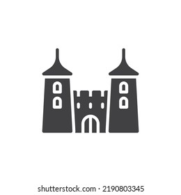 Medieval castle vector icon. filled flat sign for mobile concept and web design. Castle with towers glyph icon. Symbol, logo illustration. Vector graphics
