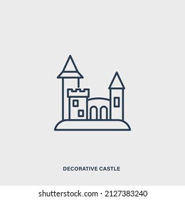 Medieval castle vector icon. Linear black castle icon isolated on white background. Black outline Fort symbol for the kingdom. Historical building flat sign