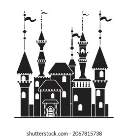 Icono vectorial de castillo medieval.Icono vector negro aislado en castillo medieval de fondo blanco.