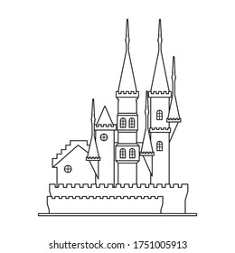 Icono vectorial de castillo medieval.Icono vectorial de línea aislado en castillo medieval de fondo blanco.