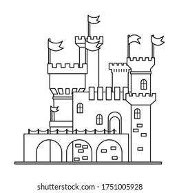 Icono vectorial de castillo medieval.Icono vectorial de línea aislado en castillo medieval de fondo blanco.