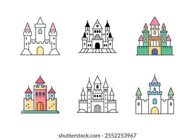 Medieval Castle Vector Illustration Ancient Fortress with Towers, Battlements, Moat, and Enchanted Fantasy Architecture	
