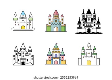 Medieval Castle Vector Illustration Ancient Fortress with Towers, Battlements, Moat, and Enchanted Fantasy Architecture	
