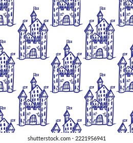 Medieval castle vector seamless pattern