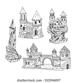 The medieval castles drawn by hand.Vector graphics.