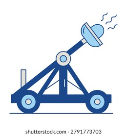 Medieval catapult launching stone projectile, illustration of ancient siege engine in action, historical warfare machine