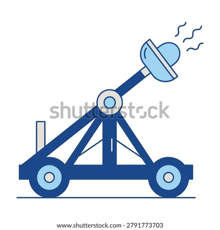 Medieval catapult launching stone projectile, illustration of ancient siege engine in action, historical warfare machine